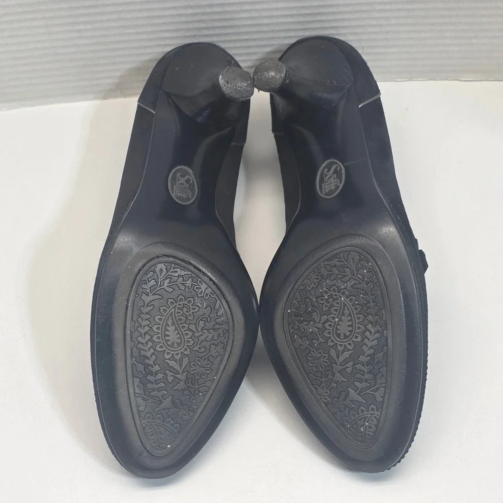 Sofft Womens Black Suede‎ Mary Jane Pumps Floral Bow Mid Heels Size 8M 1015761